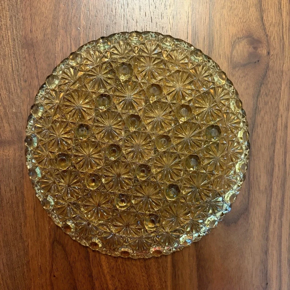 Scalloped Plate Daisy and Button Amber by L G Wright Glass 3 plates 6.75